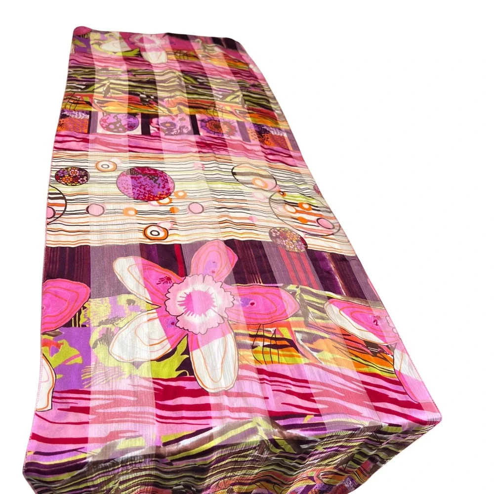 Silk Scarf Made in France Abstract Floral Print Pink Chic Eclectic Y2K Colorful - Picture 10 of 13